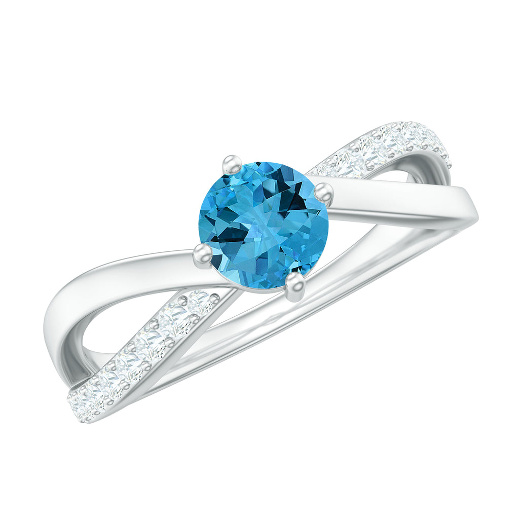 Infinity Shank Round Swiss Blue Topaz Engagement Ring with Diamond Swiss Blue Topaz - ( AAA ) - Quality - Rosec Jewels