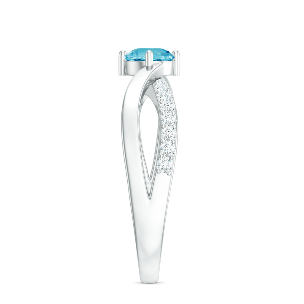 Infinity Shank Round Swiss Blue Topaz Engagement Ring with Diamond Swiss Blue Topaz - ( AAA ) - Quality - Rosec Jewels