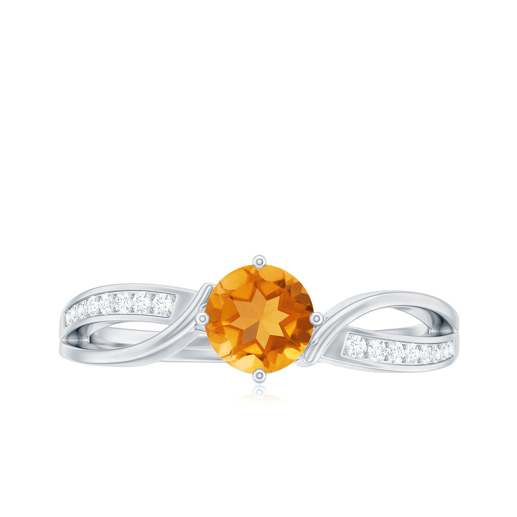 Infinity Shank Round Citrine Engagement Ring with Diamond Citrine - ( AAA ) - Quality - Rosec Jewels
