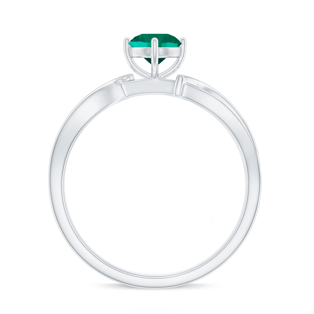 Infinity Shank Round Created Emerald Engagement Ring with Diamond Lab Created Emerald - ( AAAA ) - Quality - Rosec Jewels