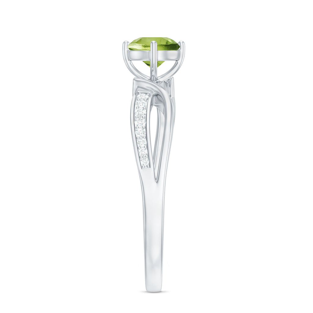 Infinity Shank Round Peridot Engagement Ring with Diamond Peridot - ( AAA ) - Quality - Rosec Jewels