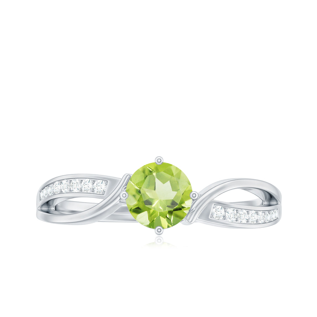 Infinity Shank Round Peridot Engagement Ring with Diamond Peridot - ( AAA ) - Quality - Rosec Jewels