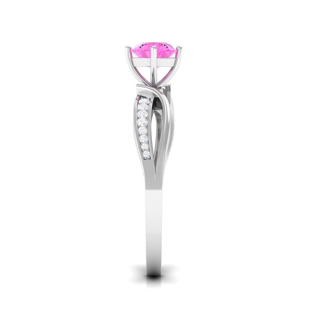 Infinity Shank Round Pink Sapphire Engagement Ring with Diamond Pink Sapphire - ( AAA ) - Quality - Rosec Jewels