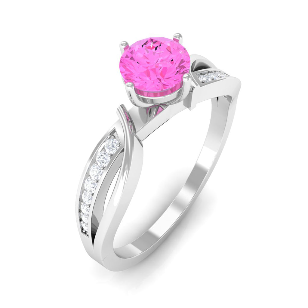 Infinity Shank Round Pink Sapphire Engagement Ring with Diamond Pink Sapphire - ( AAA ) - Quality - Rosec Jewels