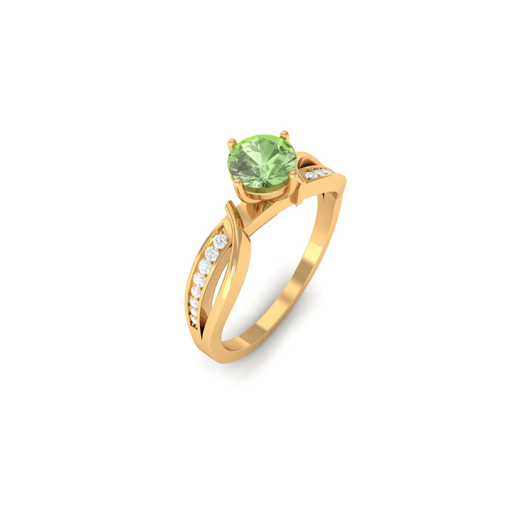 Infinity Shank Round Green Sapphire Engagement Ring with Diamond Green Sapphire - ( AAA ) - Quality - Rosec Jewels