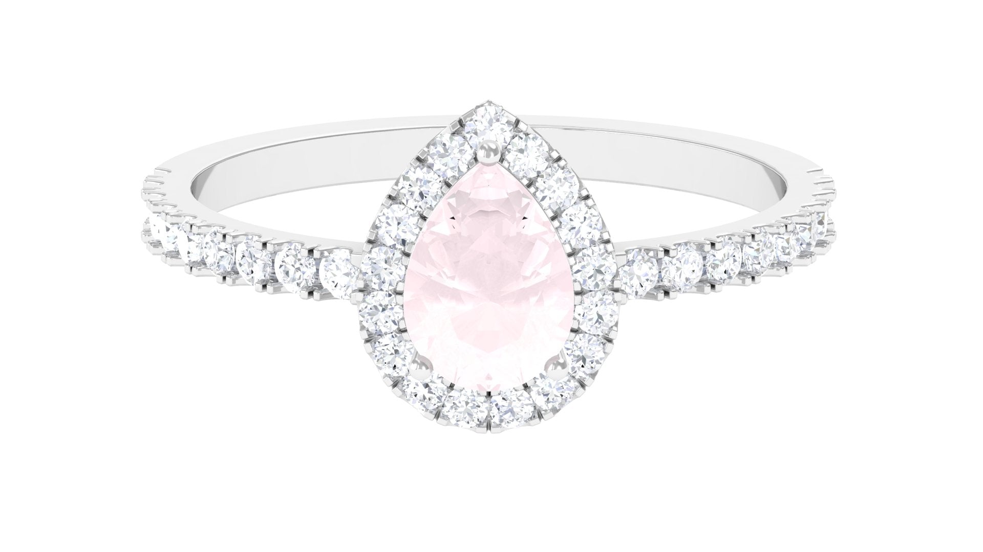 1 CT Minimal Rose Quartz Engagement Ring with Diamond Accent Rose Quartz - ( AAA ) - Quality - Rosec Jewels