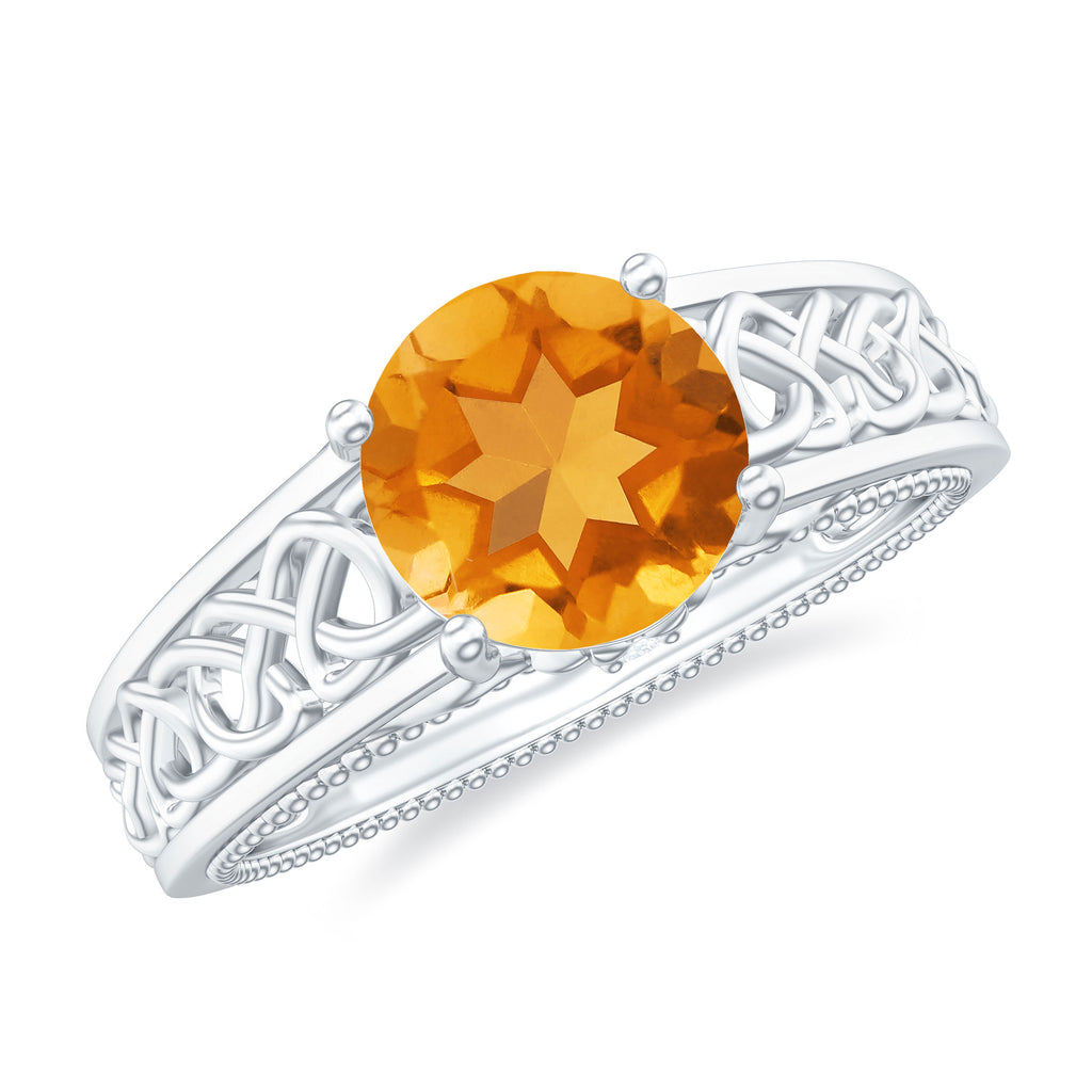 1.25 CT Vintage Style Citrine Solitaire Celtic Knot Band Ring with Diamond Citrine - ( AAA ) - Quality - Rosec Jewels