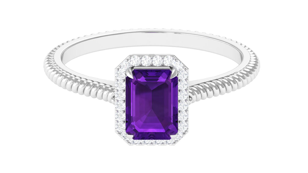 1.5 CT Octagon Cut Amethyst Solitaire Engagement Ring with Diamond Halo Amethyst - ( AAA ) - Quality - Rosec Jewels