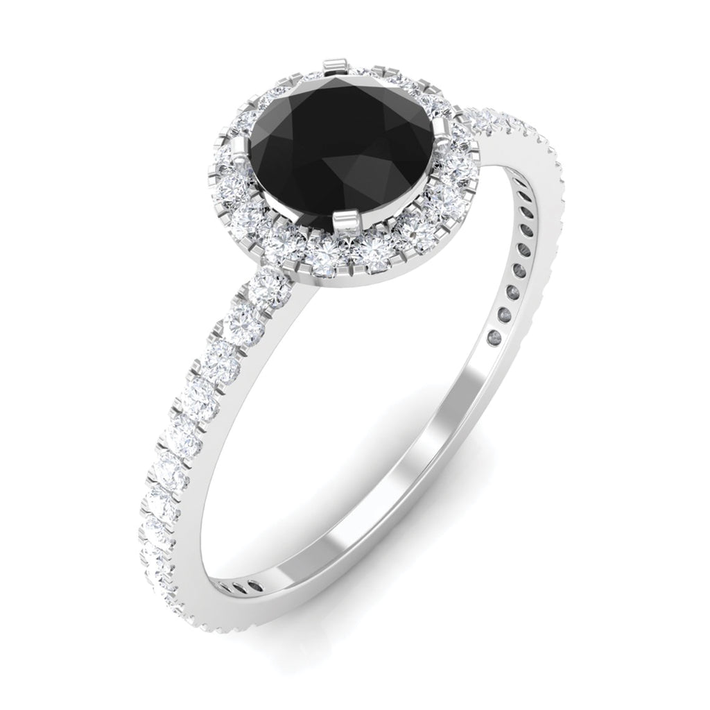 Round Shape Black Diamond Halo Engagement Ring with Diamond Black Diamond - ( AAA ) - Quality - Rosec Jewels