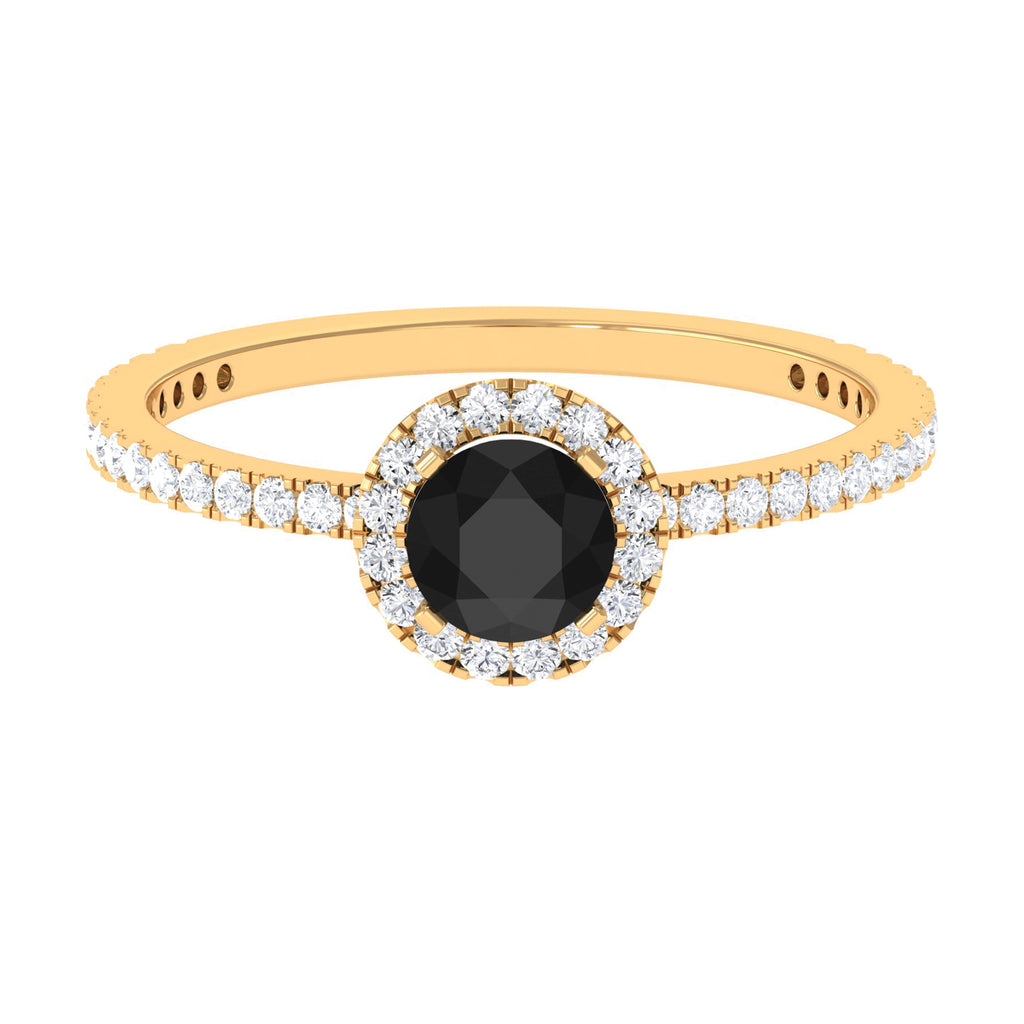 Round Shape Black Diamond Halo Engagement Ring with Diamond Black Diamond - ( AAA ) - Quality - Rosec Jewels