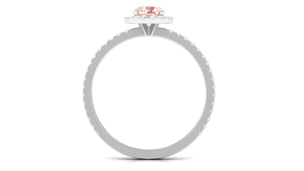 Round Shape Morganite Halo Engagement Ring with Diamond Morganite - ( AAA ) - Quality - Rosec Jewels
