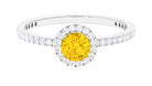Round Shape Yellow Sapphire Halo Engagement Ring with Diamond Yellow Sapphire - ( AAA ) - Quality - Rosec Jewels