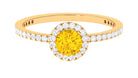 Round Shape Yellow Sapphire Halo Engagement Ring with Diamond Yellow Sapphire - ( AAA ) - Quality - Rosec Jewels