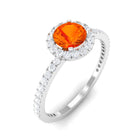 Round Orange Sapphire Halo Engagement Ring with Diamond Orange Sapphire - ( AAA ) - Quality - Rosec Jewels