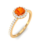 Round Orange Sapphire Halo Engagement Ring with Diamond Orange Sapphire - ( AAA ) - Quality - Rosec Jewels