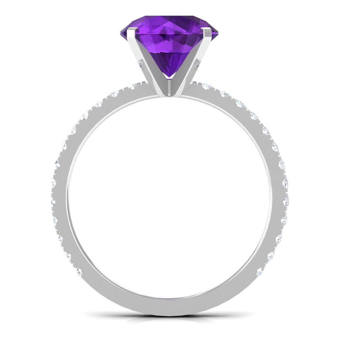 Solitaire Amethyst Engagement Ring with Diamond Side Stones Amethyst - ( AAA ) - Quality - Rosec Jewels
