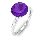 Solitaire Amethyst Engagement Ring with Diamond Side Stones Amethyst - ( AAA ) - Quality - Rosec Jewels