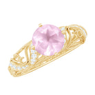 Solitaire Rose Quartz Vintage Inspired Engagement Ring with Diamond Rose Quartz - ( AAA ) - Quality - Rosec Jewels