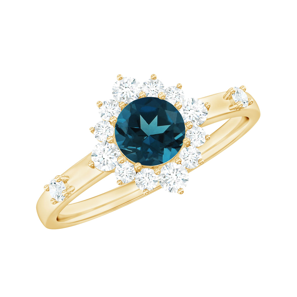 1 CT Round London Blue Topaz and Diamond Halo Engagement Ring London Blue Topaz - ( AAA ) - Quality - Rosec Jewels