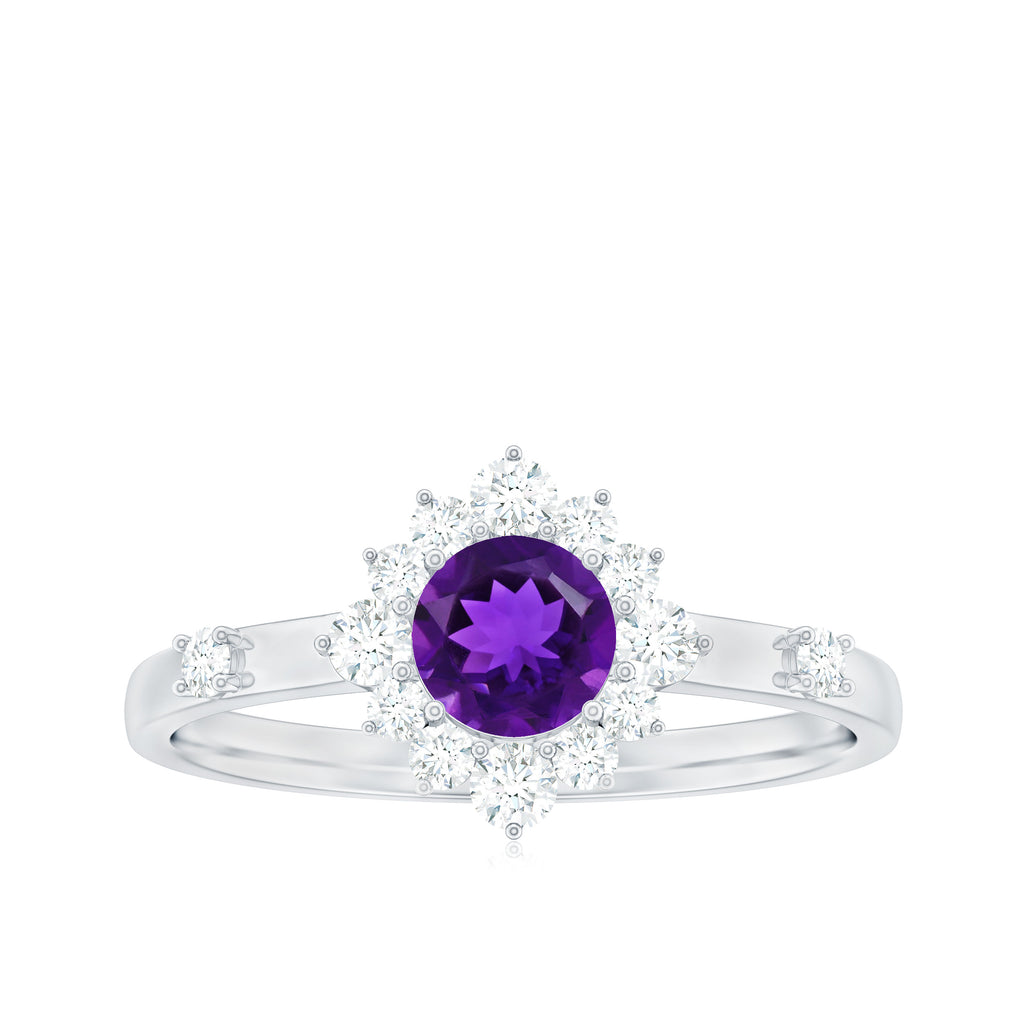 Rosec Jewels - Round Amethyst and Diamond Classic Halo Ring