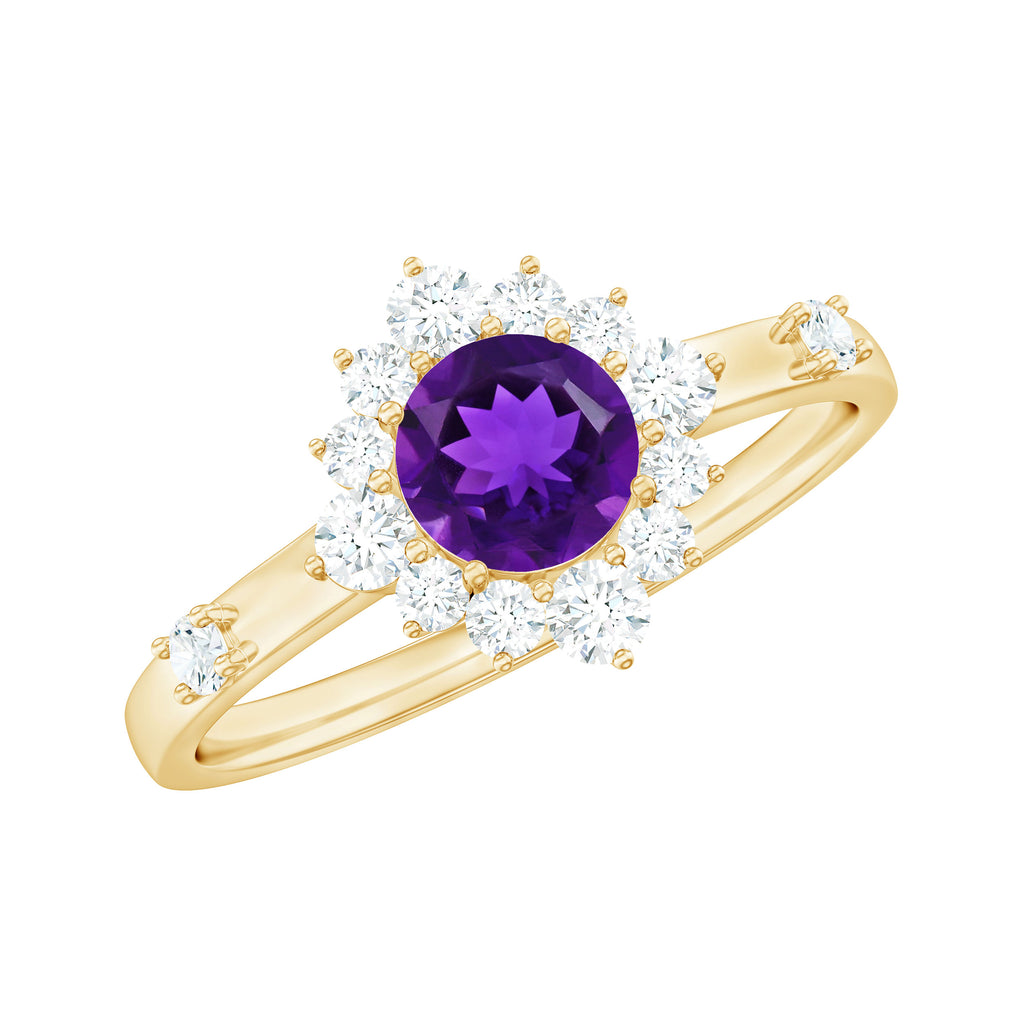 Rosec Jewels - Round Amethyst and Diamond Classic Halo Ring
