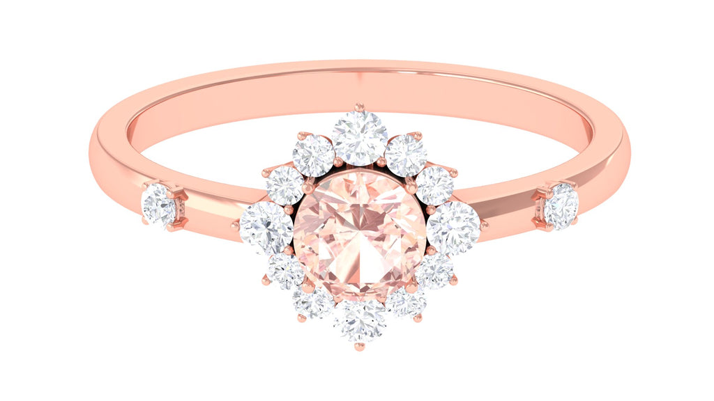 1 CT Round Morganite and Diamond Halo Engagement Ring Morganite - ( AAA ) - Quality - Rosec Jewels