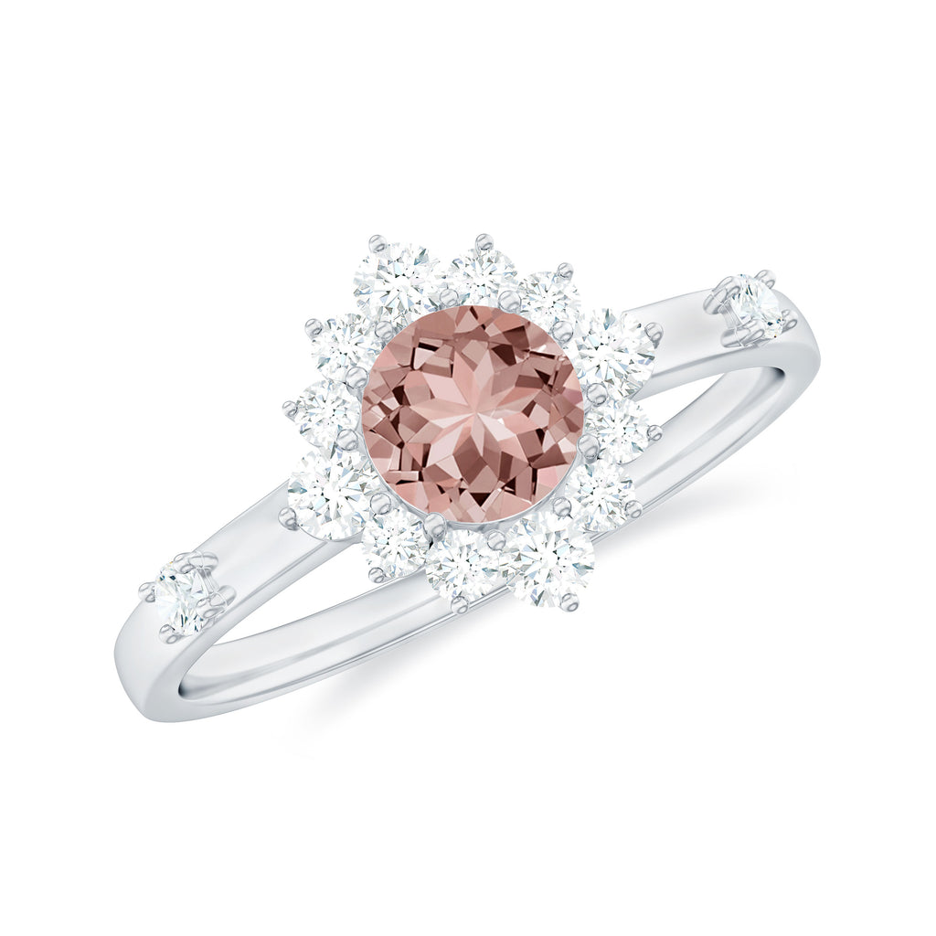 1 CT Round Morganite and Diamond Halo Engagement Ring Morganite - ( AAA ) - Quality - Rosec Jewels