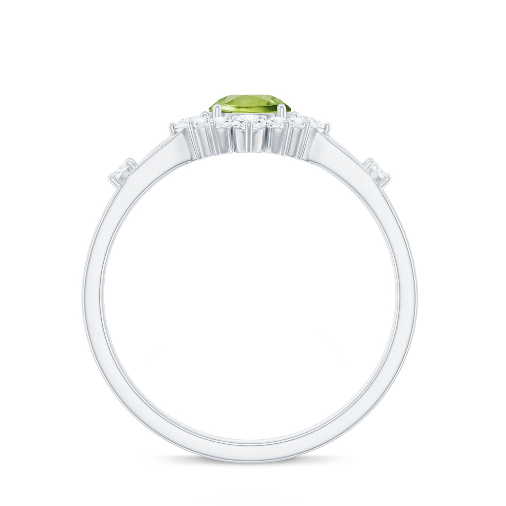 1 CT Round Peridot and Diamond Halo Engagement Ring Peridot - ( AAA ) - Quality - Rosec Jewels