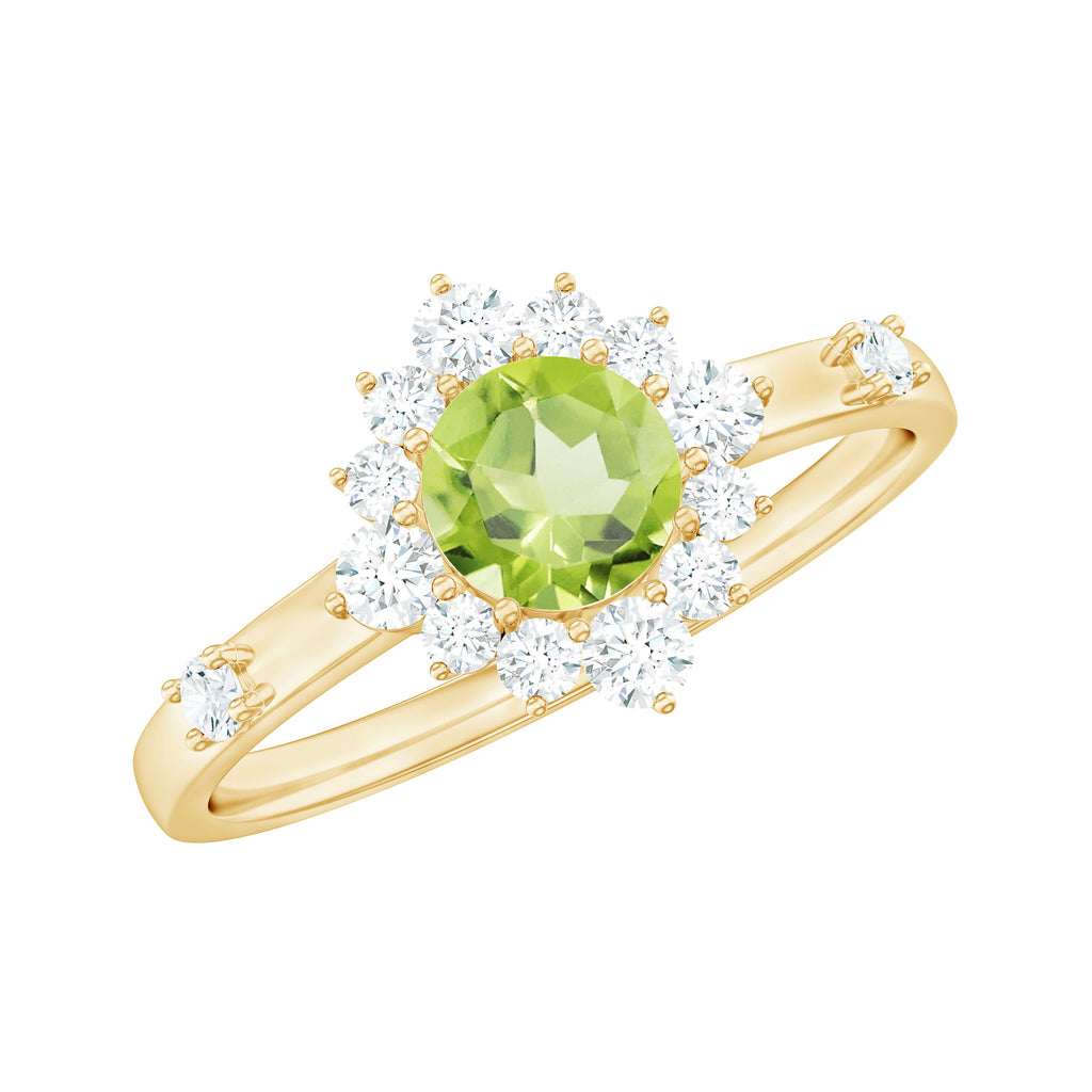 1 CT Round Peridot and Diamond Halo Engagement Ring Peridot - ( AAA ) - Quality - Rosec Jewels