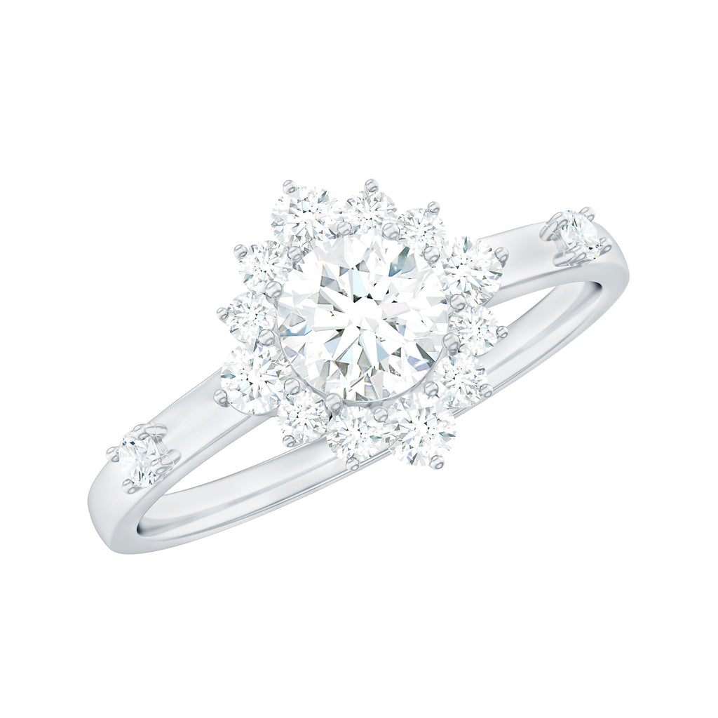 1 CT Round Moissanite Engagement Ring with Halo Moissanite - ( D-VS1 ) - Color and Clarity - Rosec Jewels