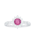 Round Pink Tourmaline Classic Halo Engagement Ring with Diamond Pink Tourmaline - ( AAA ) - Quality - Rosec Jewels