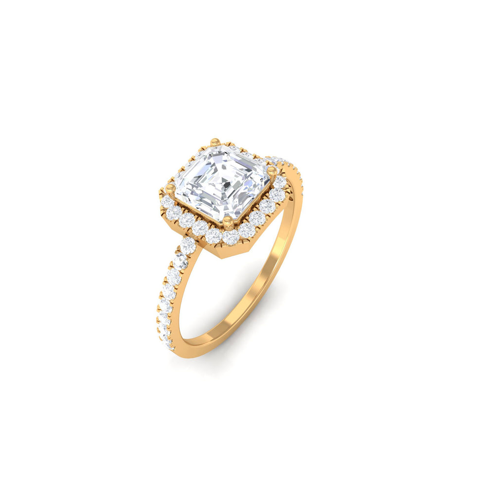 2.25 CT Asscher Cut Zircon Halo Engagement Ring in Gold Zircon - ( AAAA ) - Quality - Rosec Jewels