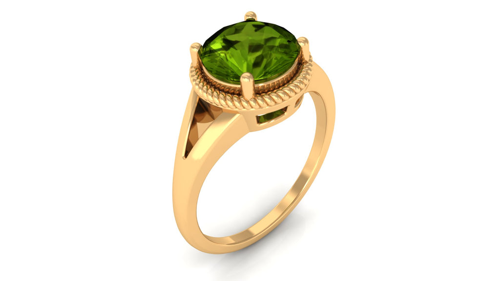 2 CT Round Peridot Solitaire Gold Ring in Split Shank Peridot - ( AAA ) - Quality - Rosec Jewels