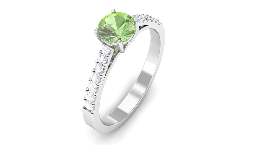 Round Green Sapphire Engagement Ring with Diamond Green Sapphire - ( AAA ) - Quality - Rosec Jewels