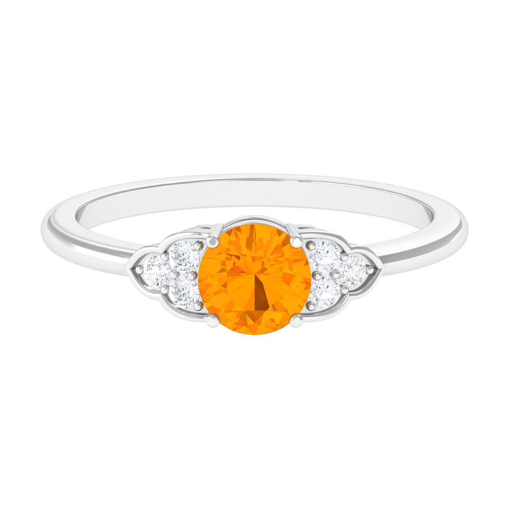1 CT Fire Opal Engagement Ring with Diamond Trio Fire Opal - ( AAA ) - Quality - Rosec Jewels