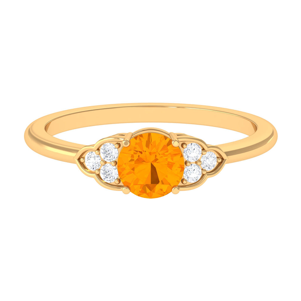 1 CT Fire Opal Engagement Ring with Diamond Trio Fire Opal - ( AAA ) - Quality - Rosec Jewels