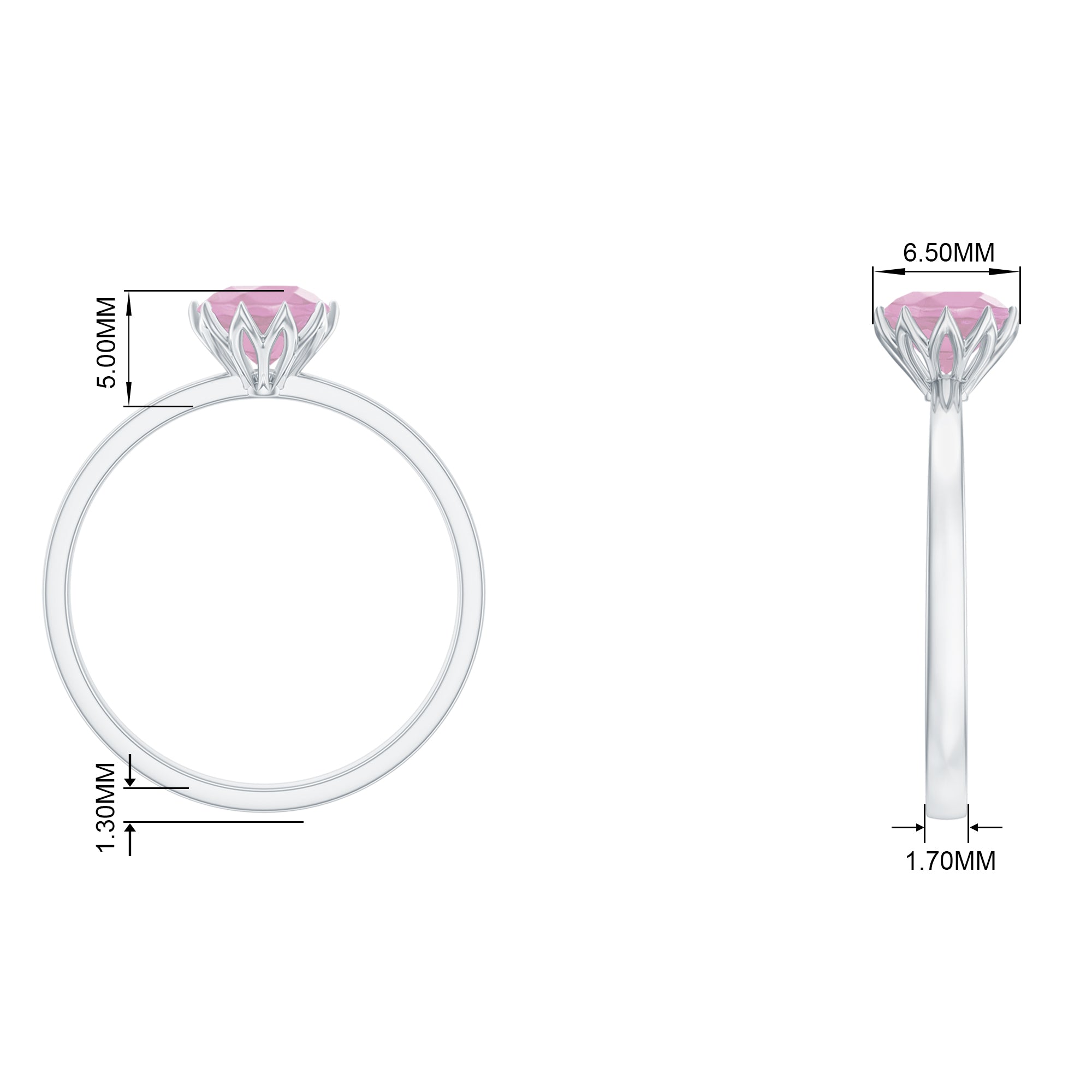 3/4 CT Rose Quartz Solitaire Ring in Lotus Basket Setting Rose Quartz - ( AAA ) - Quality - Rosec Jewels