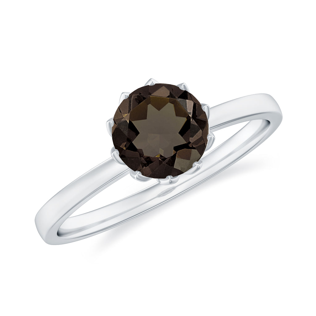 3/4 CT Real Smoky Quartz Solitaire Ring in Lotus Basket Setting Smoky Quartz - ( AAA ) - Quality - Rosec Jewels