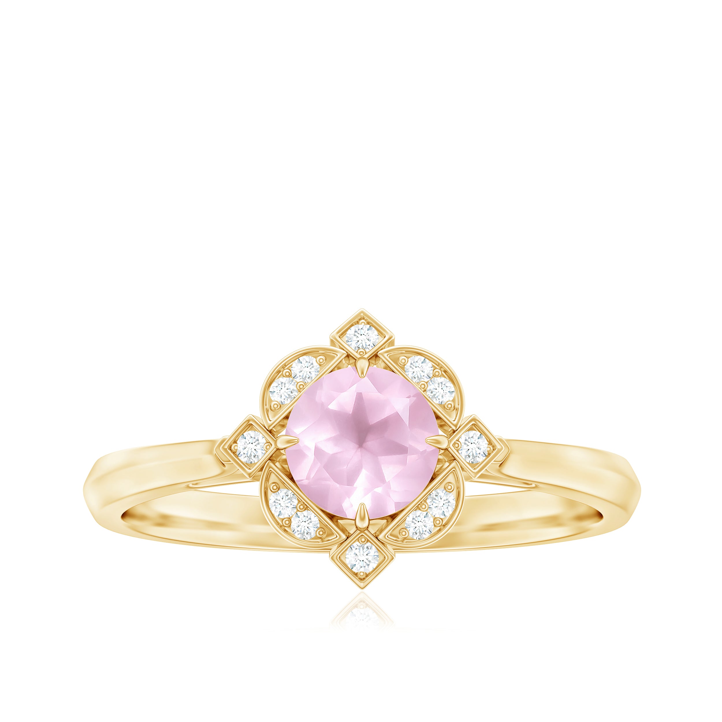 Vintage Inspired Rose Quartz and Diamond Engagement Ring Rose Quartz - ( AAA ) - Quality - Rosec Jewels