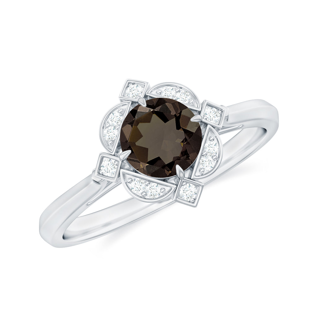 Vintage Inspired Smoky Quartz and Diamond Engagement Ring Smoky Quartz - ( AAA ) - Quality - Rosec Jewels
