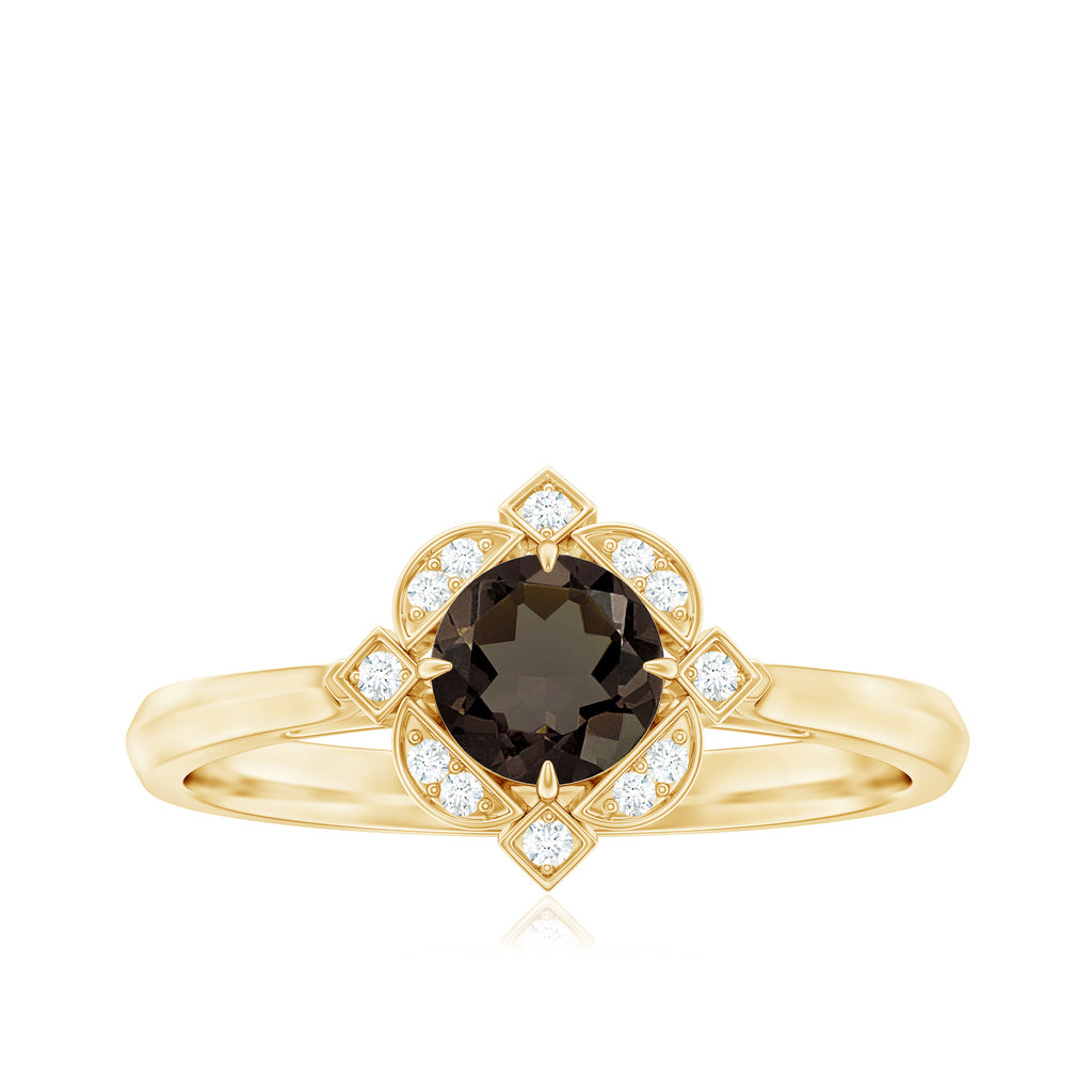 Vintage Inspired Smoky Quartz and Diamond Engagement Ring Smoky Quartz - ( AAA ) - Quality - Rosec Jewels