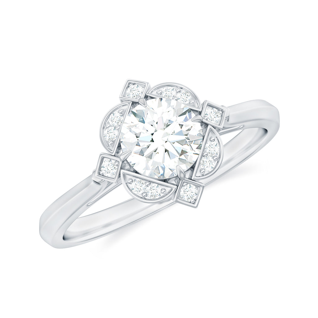 Vintage Inspired Zircon Engagement Ring in Gold Zircon - ( AAAA ) - Quality - Rosec Jewels