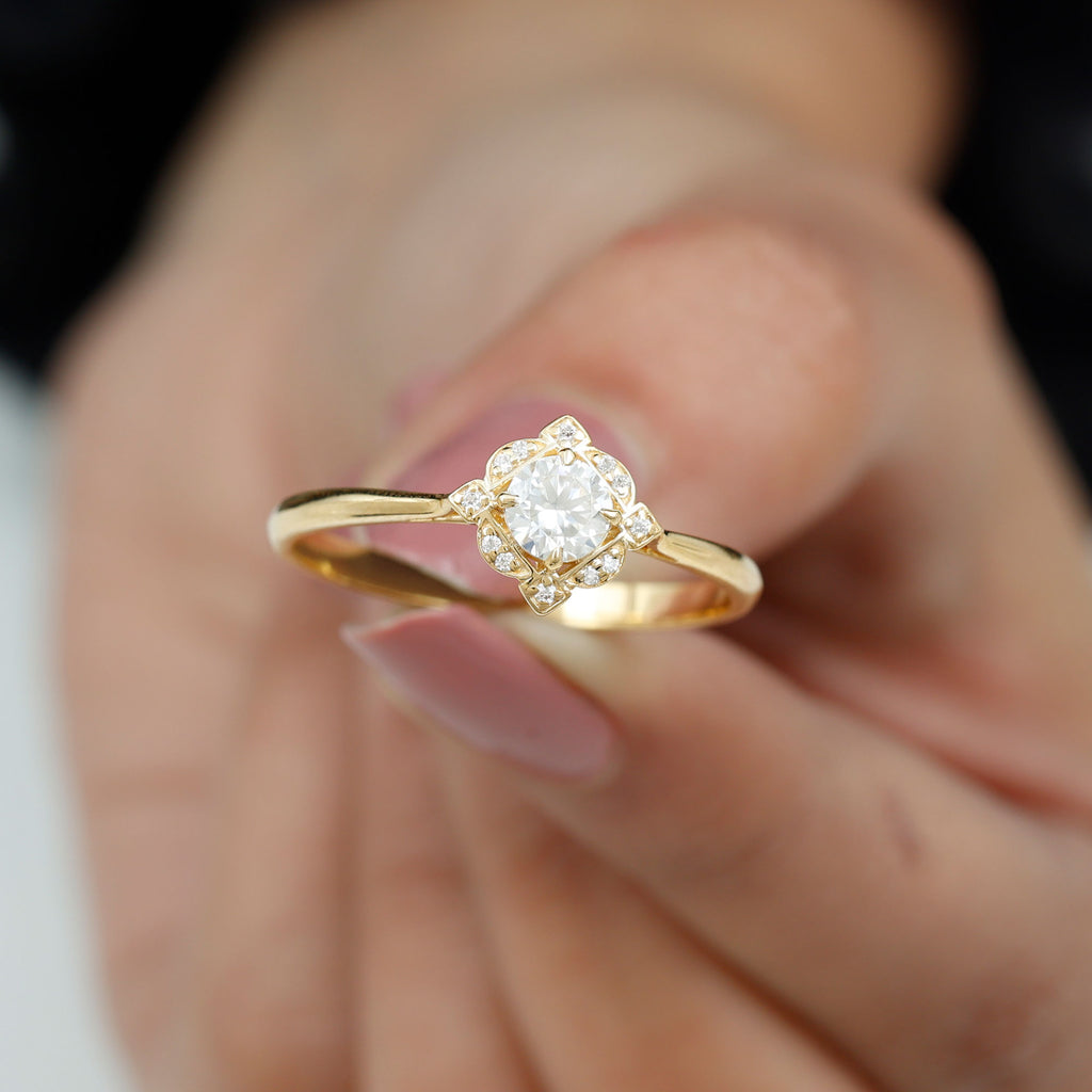 Vintage Inspired Zircon Engagement Ring in Gold Zircon - ( AAAA ) - Quality - Rosec Jewels