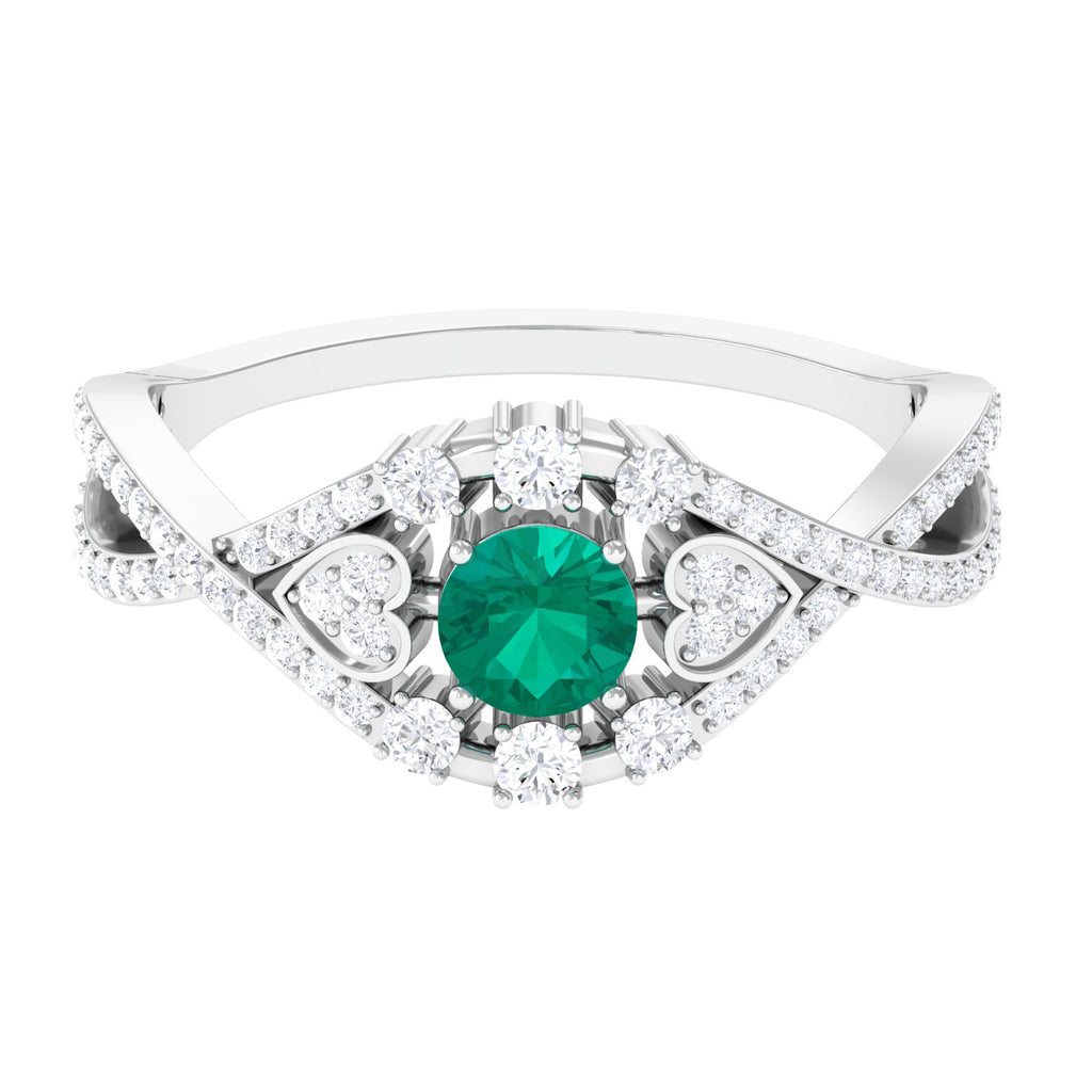 Real Emerald Crossover Engagement Ring with Diamond Emerald - ( AAA ) - Quality - Rosec Jewels