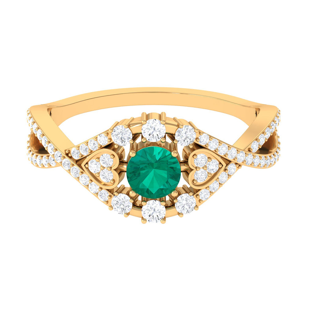 Real Emerald Crossover Engagement Ring with Diamond Emerald - ( AAA ) - Quality - Rosec Jewels