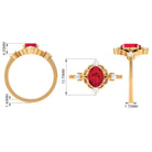 Oval Cut Created Ruby Solitaire Cocktail Ring with Diamond Lab Created Ruby - ( AAAA ) - Quality - Rosec Jewels