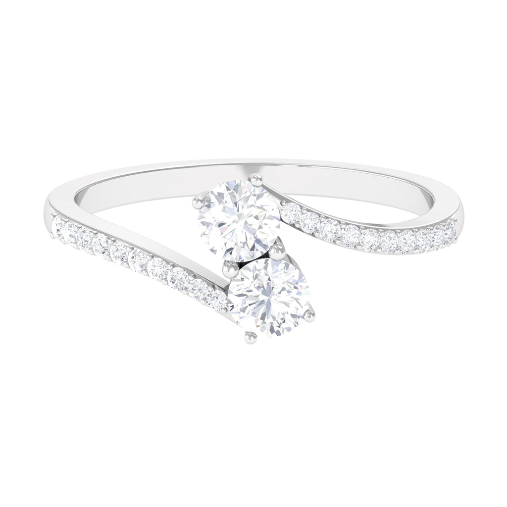 Bypass Moissanite Two Stone Engagement Ring Moissanite - ( D-VS1 ) - Color and Clarity - Rosec Jewels