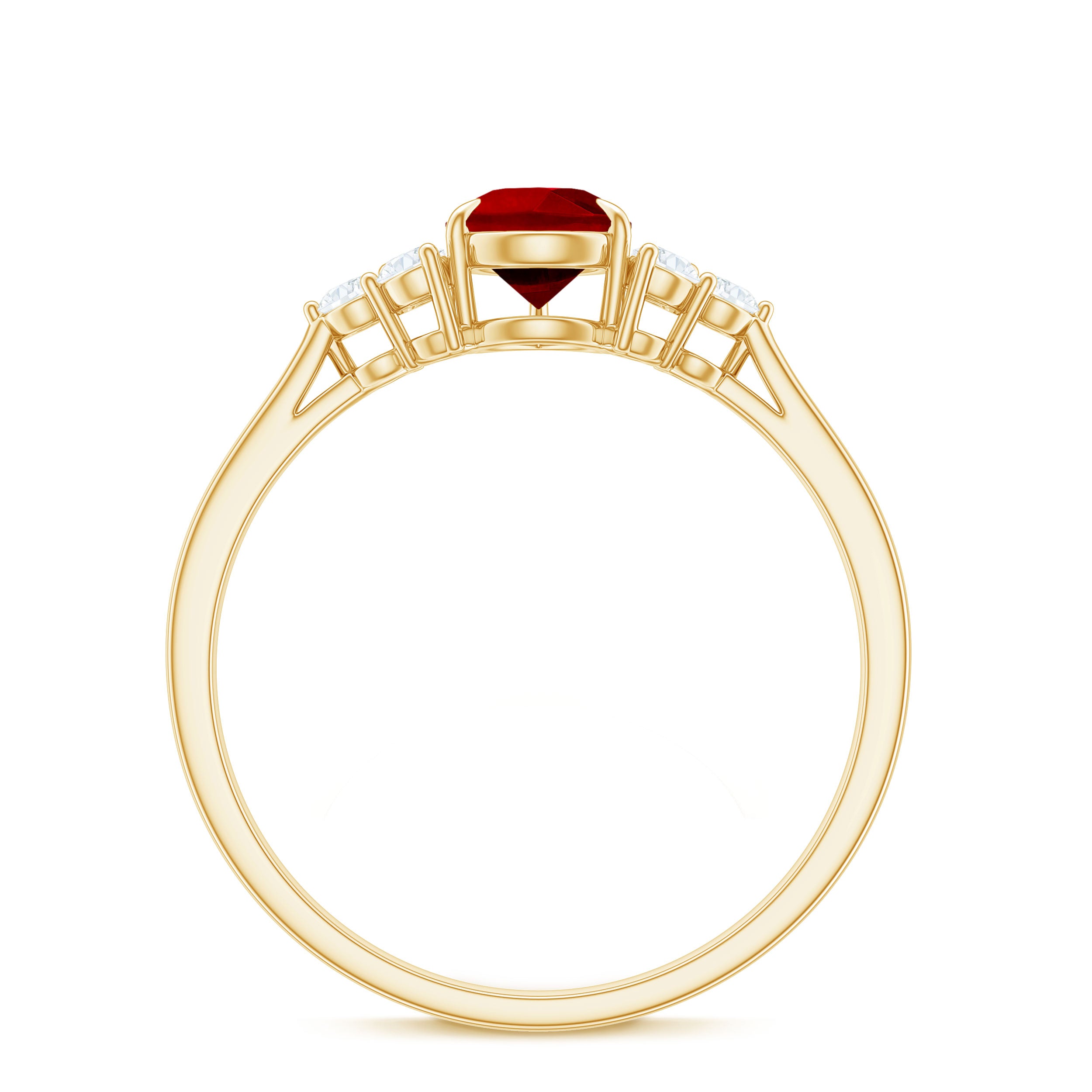 1 CT Pear Shaped Lab Grown Ruby Solitaire Ring with Diamond Trio Lab Created Ruby - ( AAAA ) - Quality - Rosec Jewels