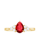 1 CT Pear Shaped Lab Grown Ruby Solitaire Ring with Diamond Trio Lab Created Ruby - ( AAAA ) - Quality - Rosec Jewels