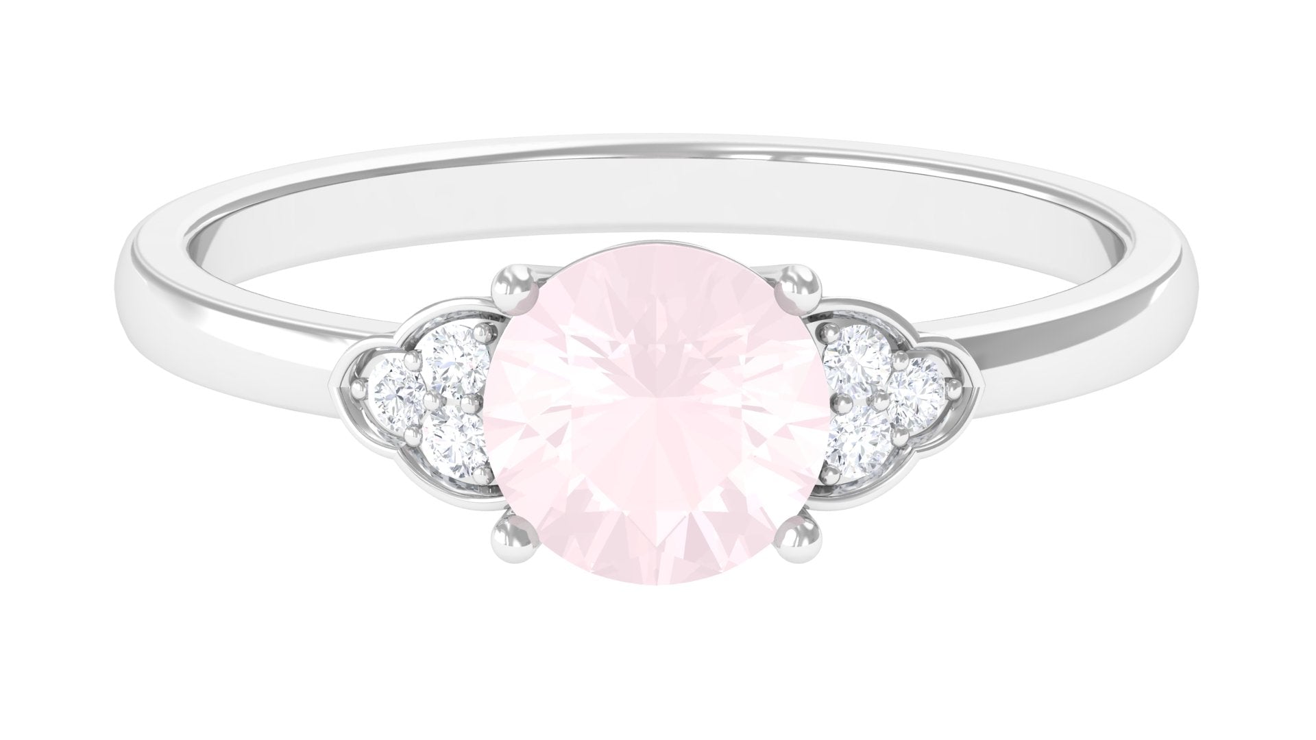Rose Quartz Solitaire Engagement Ring with Diamond Trio Rose Quartz - ( AAA ) - Quality - Rosec Jewels